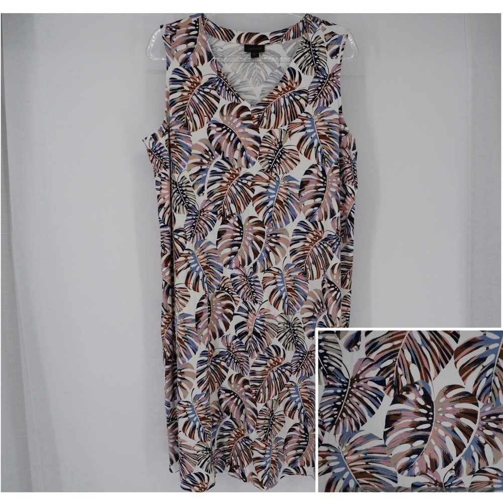 J. JILL Wearever Palm Leaves Floral Sleeveless Dress Stretch XL Tall Hawaii EUC